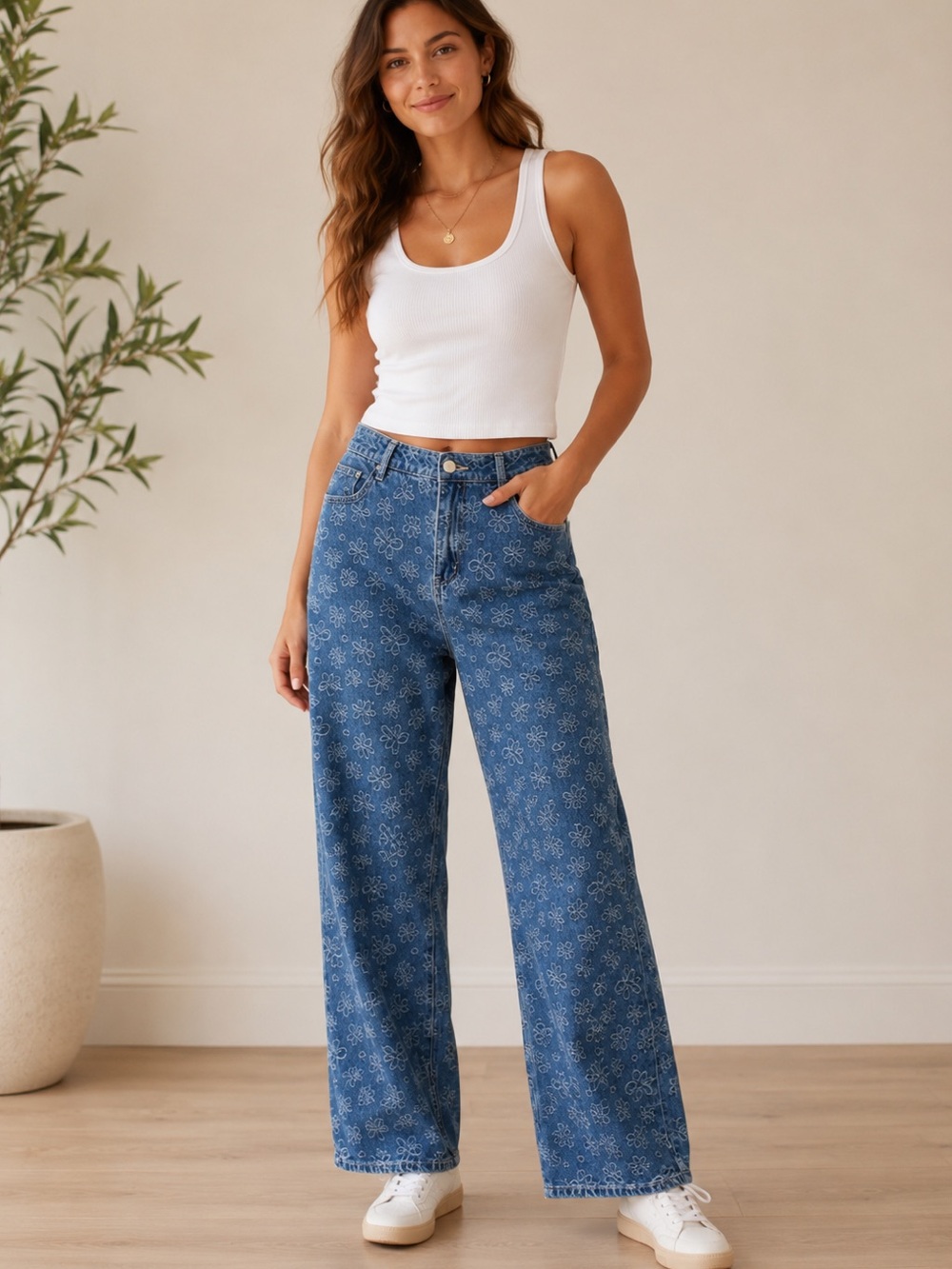 Le Lis floral embroidered denim jeans